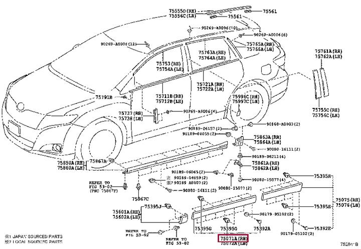 750710T900 Toyota Front right door molding