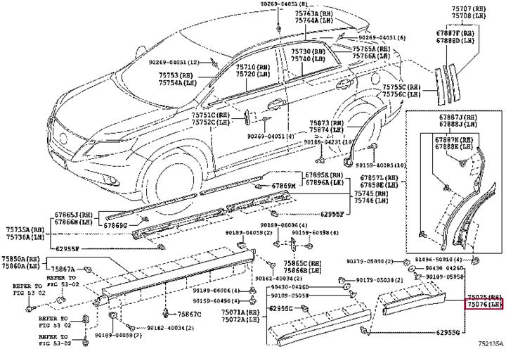7507648040 Toyota MOULDING SUB-ASSY R