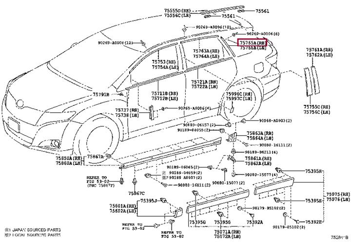 757650T010 Toyota MOULDING, RR DOOR WI