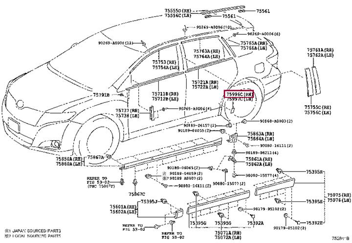 759980T010 Toyota STRIPE, QUARTER, LWR