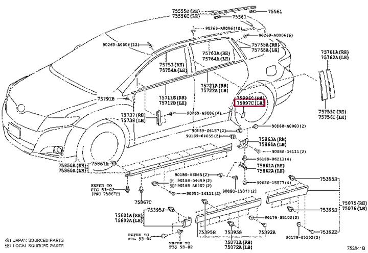 759990T010 Toyota STRIPE, QUARTER, LWR