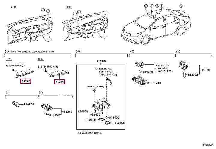 8126012580 Toyota LAMP ASSY, GLOVE BOX