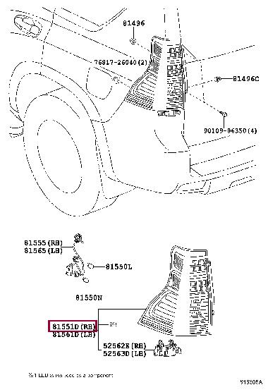 Toyota 81551-60B50 Tail lamp right 8155160B50