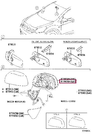 Toyota 87961-0F110 MIRROR OUTER, LH 879610F110 879610F110 Toyota MIRROR OUTER, LH