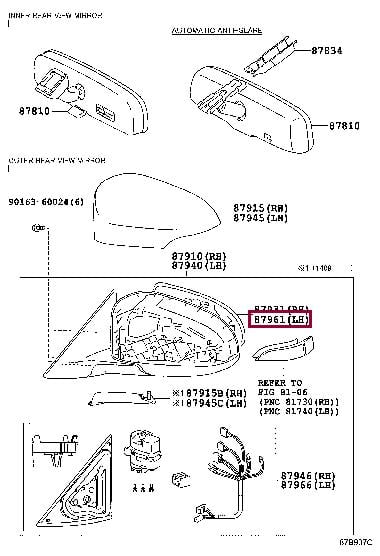 8796133A01 Toyota Wing mirror glass Heated Left