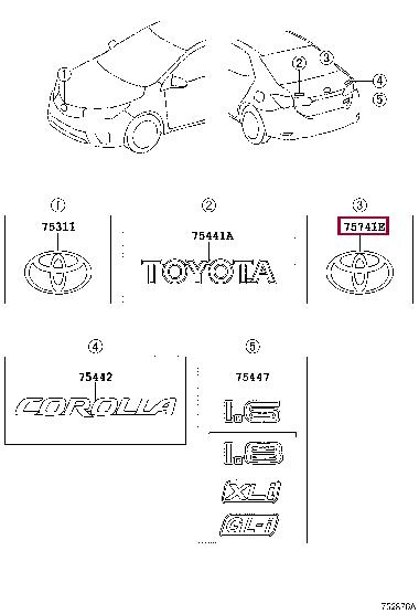 90975W2008 Toyota Emblem