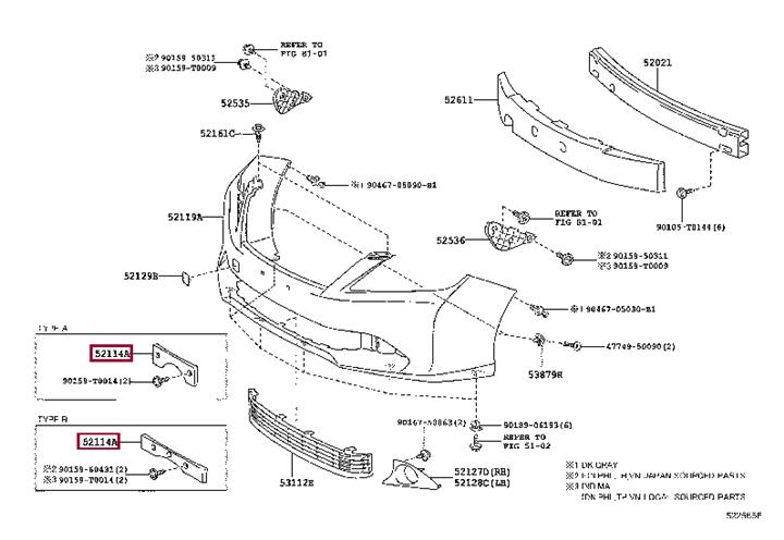 5211433280 Toyota BRACKET, FR BUMPER