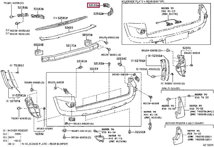 5215542011 Toyota SUPPORT, RR BUMPER