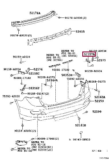 521570T010 Toyota SUPPORT, RR BUMPER S