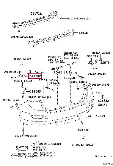 521580T010 Toyota SUPPORT, RR BUMPER S