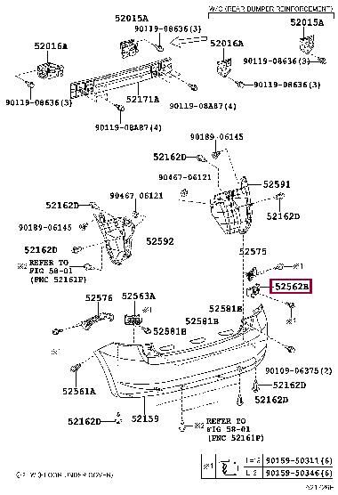 5256202040 Toyota RETAINER, RR BUMPER,