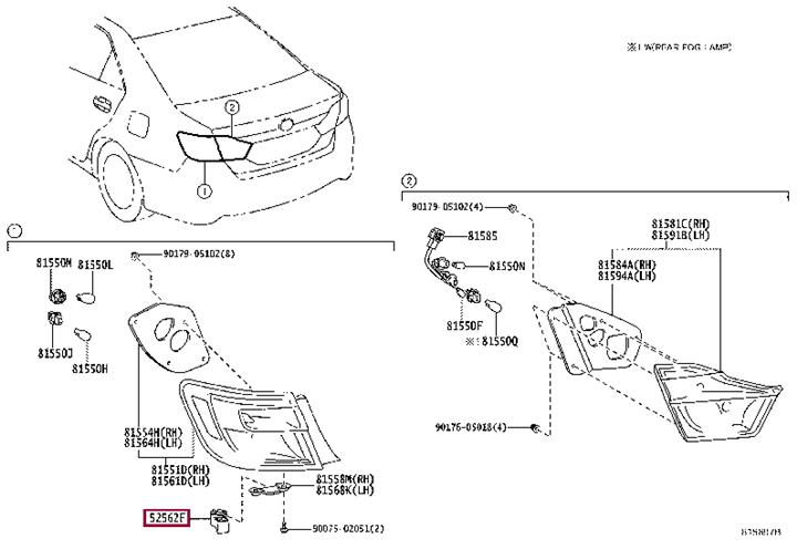 5256233040 Toyota RETAINER, RR BUMPER,