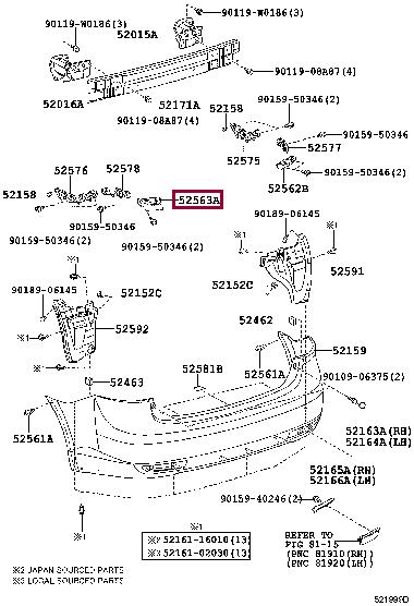 5256305030 Toyota RETAINER, RR BUMPER,