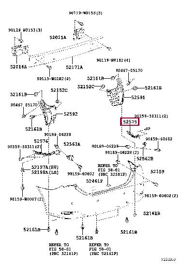 5257502120 Toyota RETAINER, RR BUMPER
