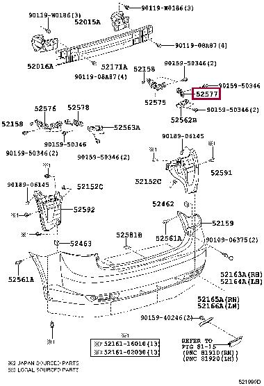 5257705010 Toyota HALTER STOSSTANGE-RE