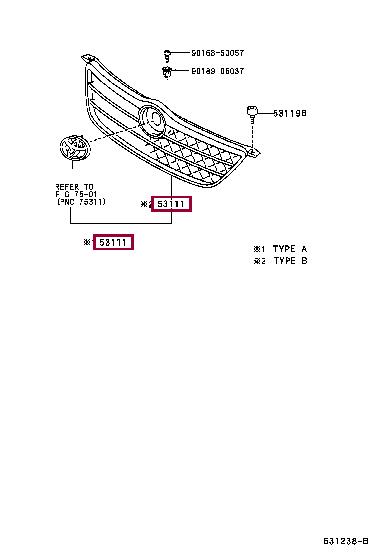 5311112A70 Toyota Grille radiator