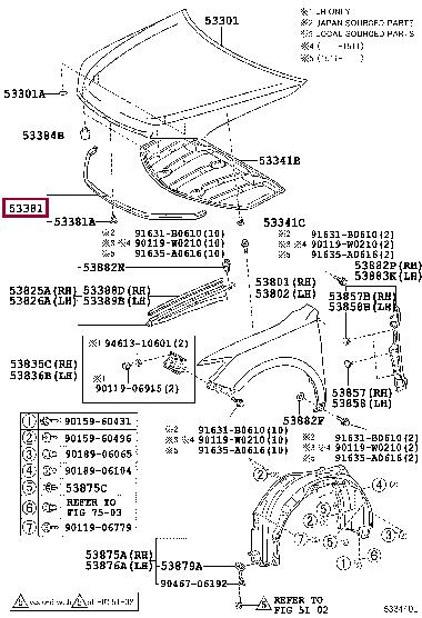 5338133070 Toyota Hood seal
