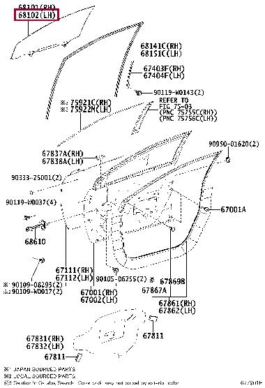 Toyota 68102-02430 GLASS SUB-ASSY, FR D 6810202430