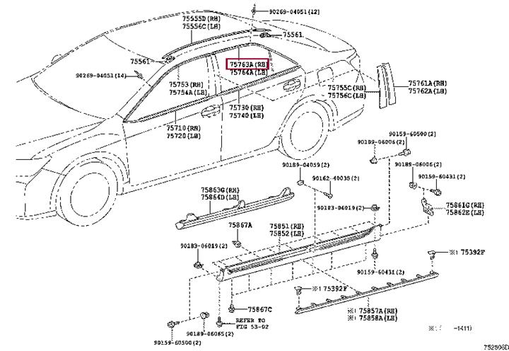 7576333100 Toyota MOULDING, RR DOOR