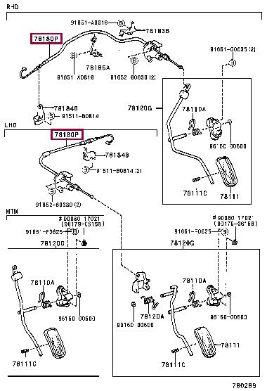 7818020A30 Toyota Accelerator cable