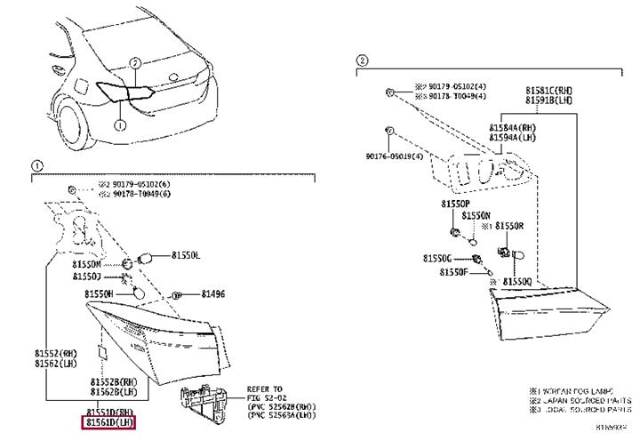 8156102760 Toyota LENS & BODY, RR COMB