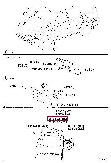 879316A040 Toyota MIRROR OUTER, RH