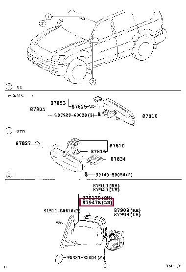 8796160820 Toyota MIRROR OUTER, LH