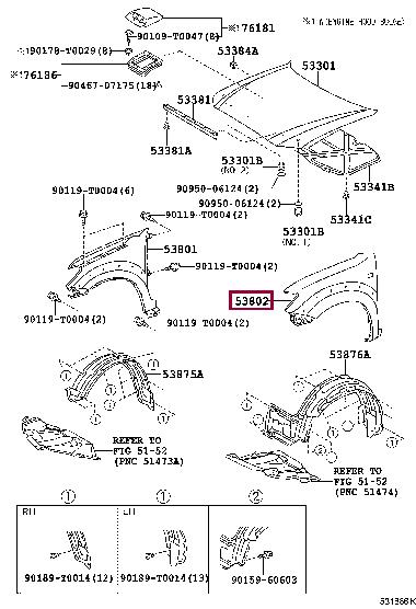 Front wing fender Toyota: 538120K010 Toyota Wing