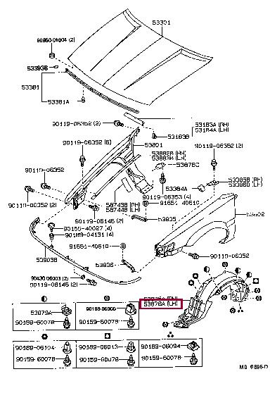 Toyota 53876-12140 Inner wing panel 5387612140 5387612140 Toyota Inner wing panel