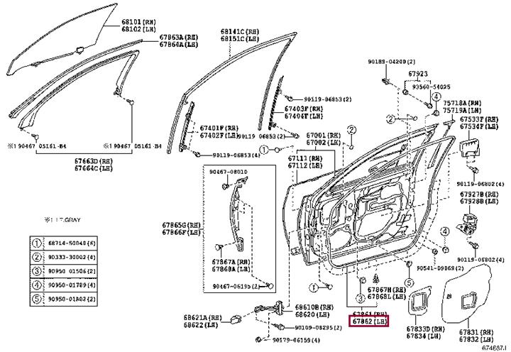 6786250040 Toyota Door seal, front left