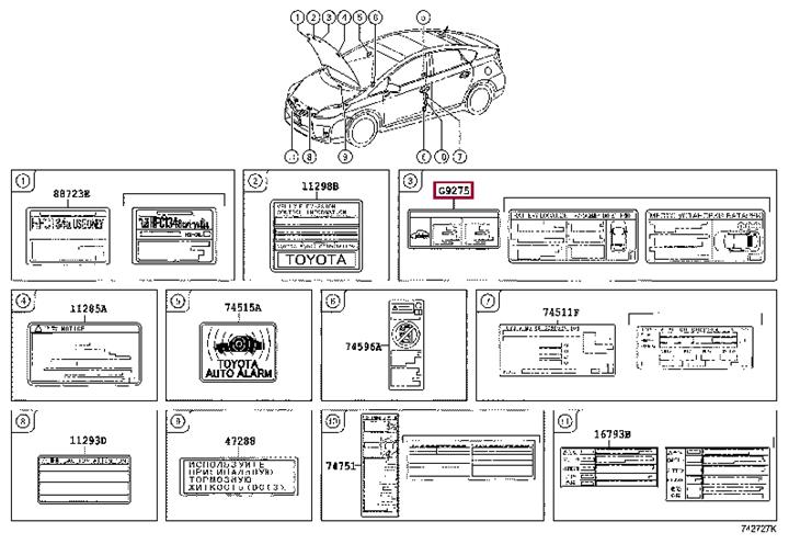 G927576020 Toyota Information sticker
