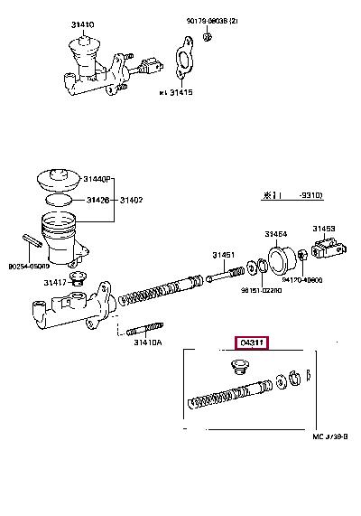 Toyota 04311-22040 Clutch master cylinder repair kit 0431122040