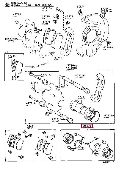 Toyota 04479-12091 Repair Kit, brake caliper 0447912091