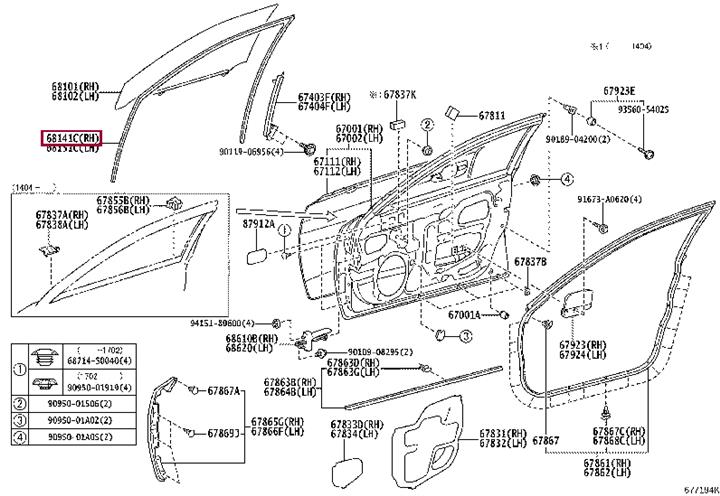 Front door glass seal Toyota 68141-30370