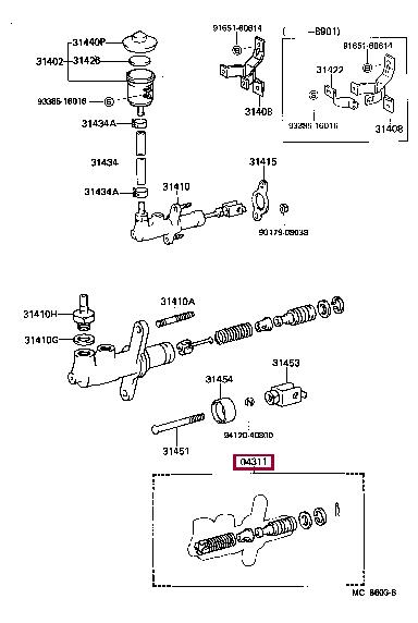 Toyota 04311-14031 Clutch master cylinder repair kit 0431114031