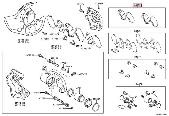 Brake system parts Toyota Brevis: 0446530300 Toyota Brake pad set