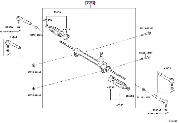 Toyota 45510-48040 Steering rack without power steering 4551048040 4551048040 Toyota Steering rack without power steering