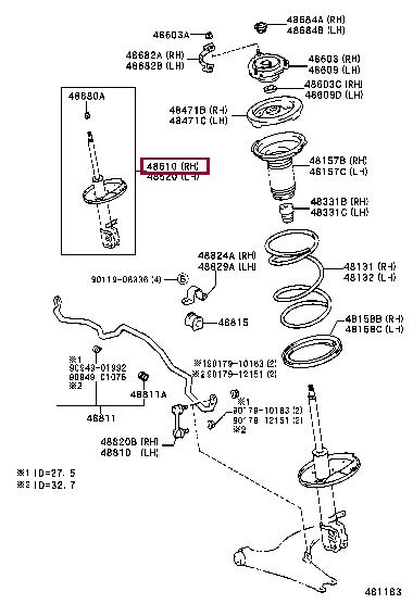 Toyota 48510-49016 Shock absorber strut front left gas oil 4851049016