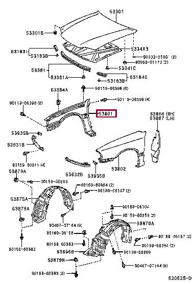 Front wing panel Toyota: 5381105030 Toyota Wing