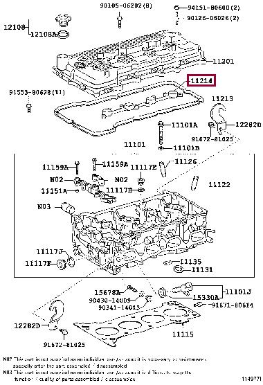 Toyota 11214-75010 Gasket, cylinder head cover 1121475010