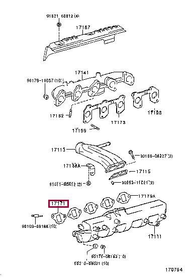 Toyota 17171-17010 Gasket, intake manifold 1717117010