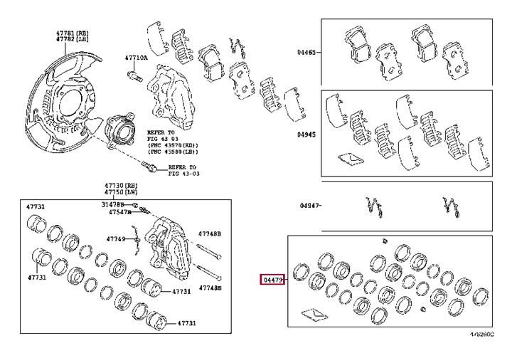 Toyota 04478-0C050 Repair Kit, brake caliper 044780C050
