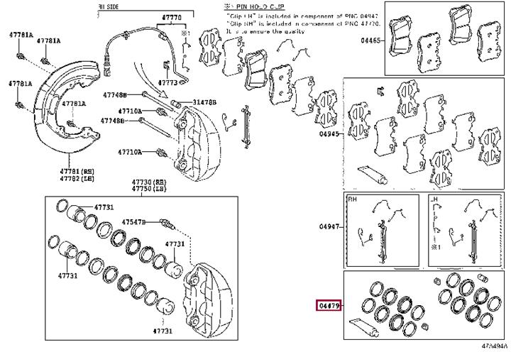 Toyota 04478-50040 Repair Kit, brake caliper 0447850040