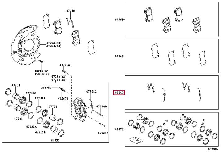 Brake pad repair kit Toyota 04947-60140
