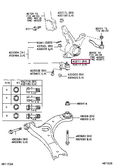 4321105052 Toyota Fist rotary right