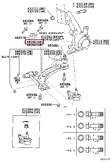 Toyota 48068-07030 Front right lower control arm 4806807030 4806807030 Toyota Front right lower control arm