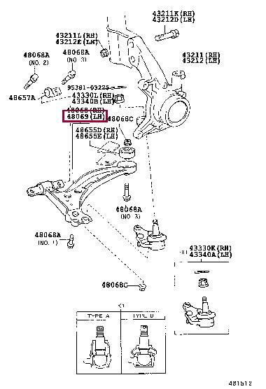 Toyota 48069-07030 Suspension arm front lower left 4806907030