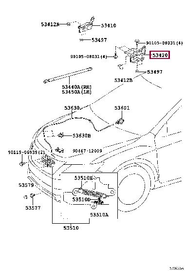 5342033240 Toyota Hood hinge left
