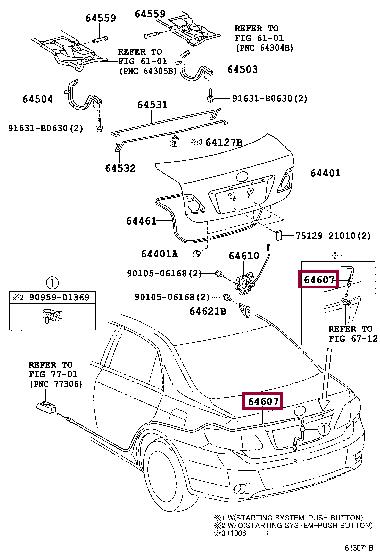 Trunk lock cable Toyota 64607-12811