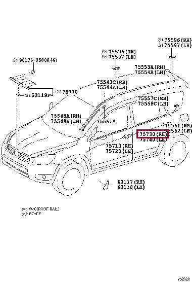 Door glass molding rear right Toyota 75730-42031